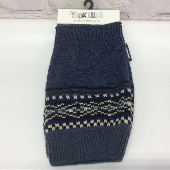 Muk Luks Knit Boot Cuffs/Toppers 2 Sets Nordic Dot Moccasin Brown /Fairisle Blue - Picture 6 of 9
